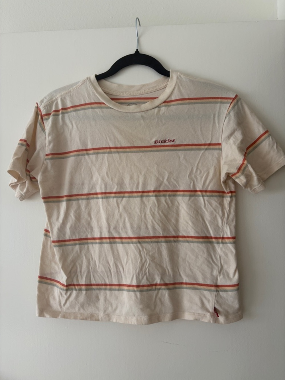 Cropped Dickies Cream T-Shirt with Orange and Sage Stripes